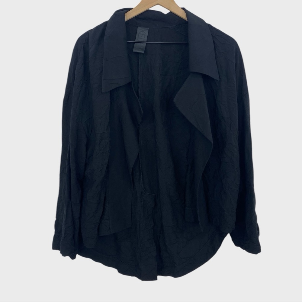 Kedem Sasson Black Crinkled Open Front Lightweight Jacket Size 12-14
